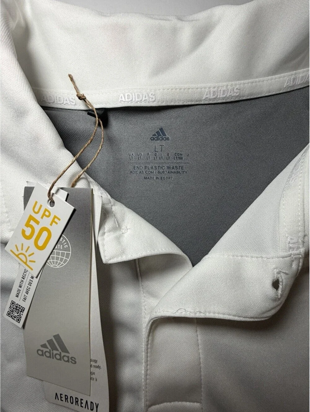 Adidas Aeroready White Gray Short Sleeve Polo Shirt NEW Large Tall LT